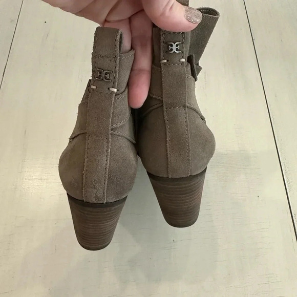 Sam Edelman Women’s ZipUp Pointed Toe Gray/Tan Leather Heeled Booties Sz 8M GUC - Picture 6 of 15